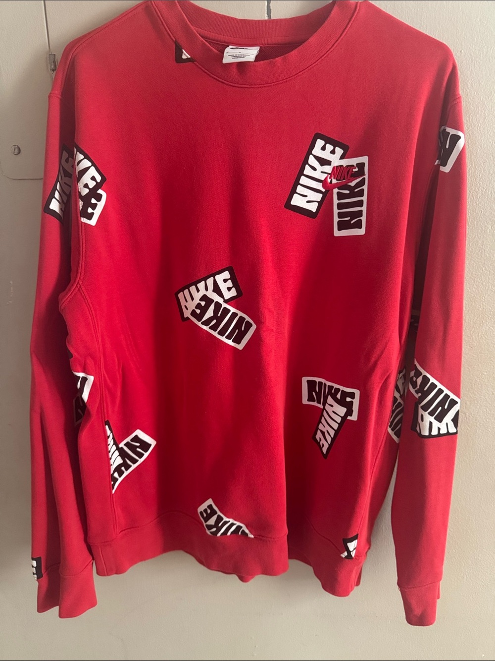 Nike Red Crewneck with White & Black Logo Patches